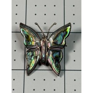 Vintage Taxco Mexico Sterling Silver 925 Abalone Shell Butterfly Brooch Pin
